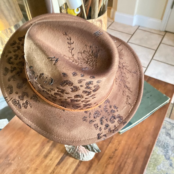Boho hippie inspired hat- custom detailing trailing animal print-and sunflower. - Picture 3 of 9